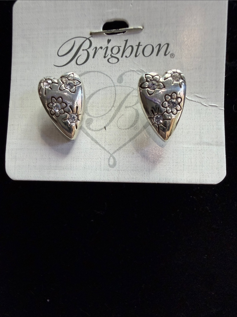 Brighton Silver Floral Heart Stud Earrings